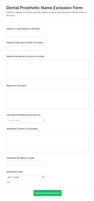 Dental Prosthetic Name Exclusion Form Template