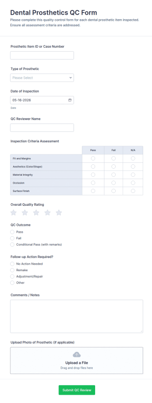 Dental Prosthetics QC Form Template
