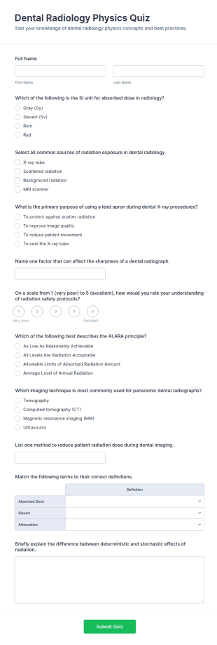 Dental Radiology Physics Quiz Form Template