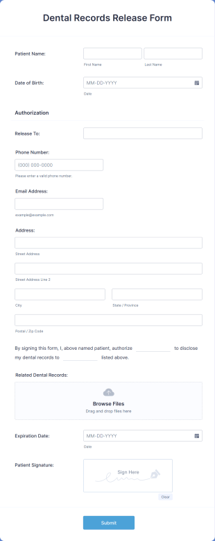 Dental Records Release Form Template