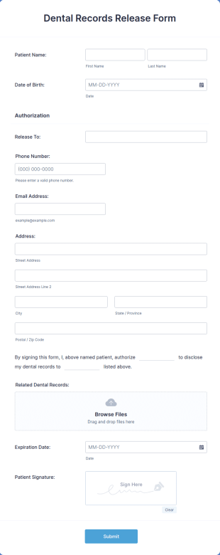Dental Records Release Form Template