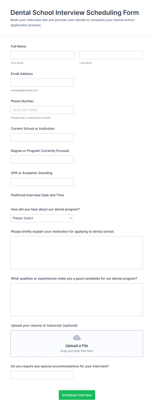Dental School Interview Scheduling Form Template