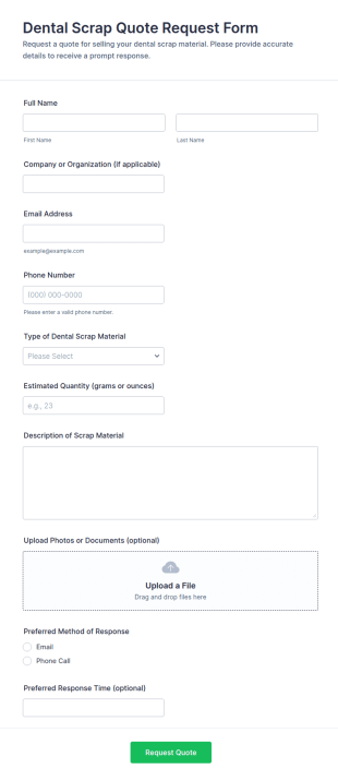 Dental Scrap Quote Request Form Template