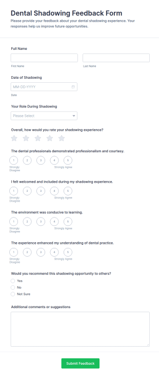 Dental Shadowing Feedback Form Template