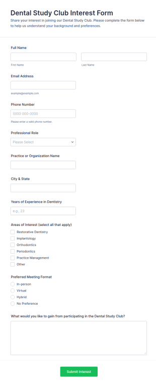 Dental Study Club Interest Form Template