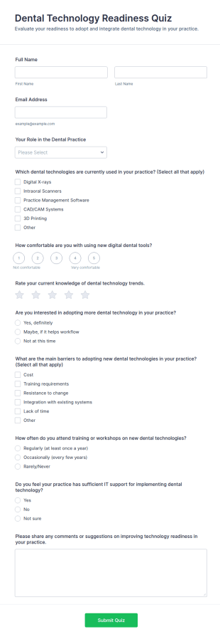 Dental Technology Readiness Quiz Form Template