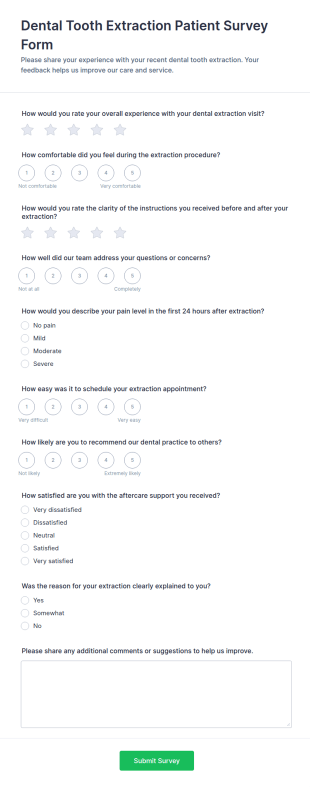 Dental Tooth Extraction Patient Survey Form Template