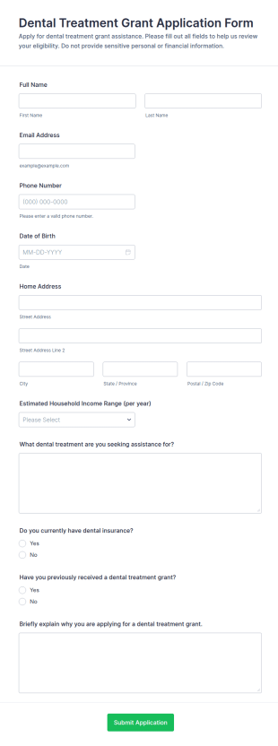 Dental Treatment Grant Application Form Template