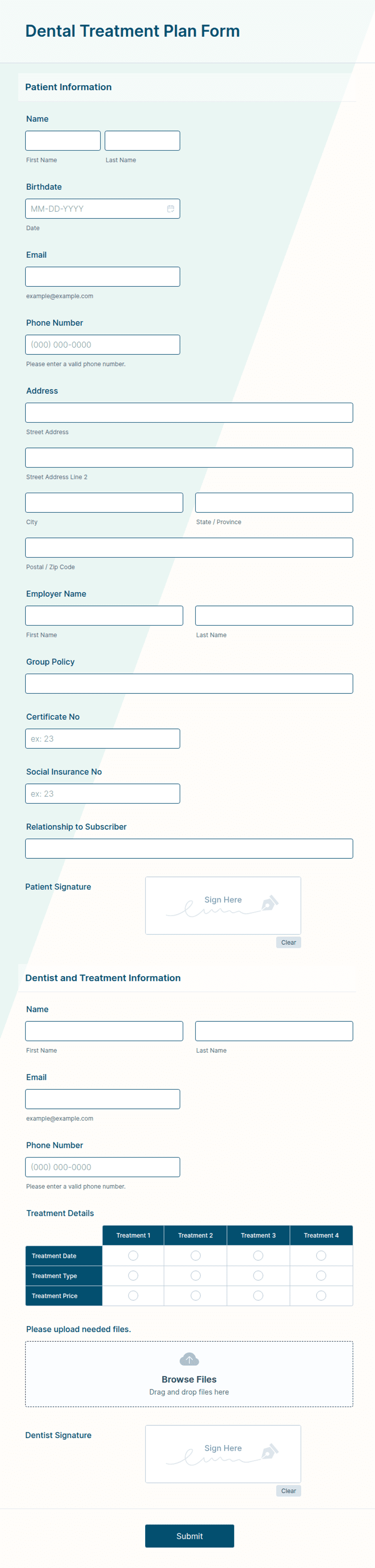 Dental Treatment Plan Form Template Jotform