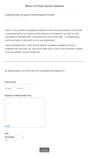 Dental Treatment Waiver Spurr Form Template