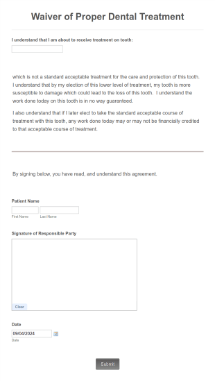 Dental Treatment Waiver Spurr Form Template