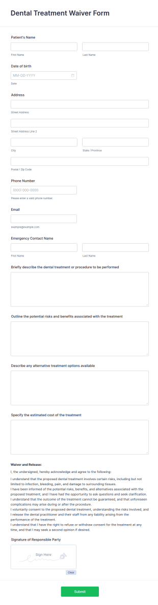 Dental Treatment Waiver Form Template