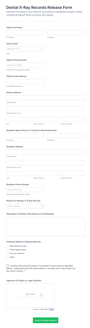 Dental X Ray Records Release Form Template