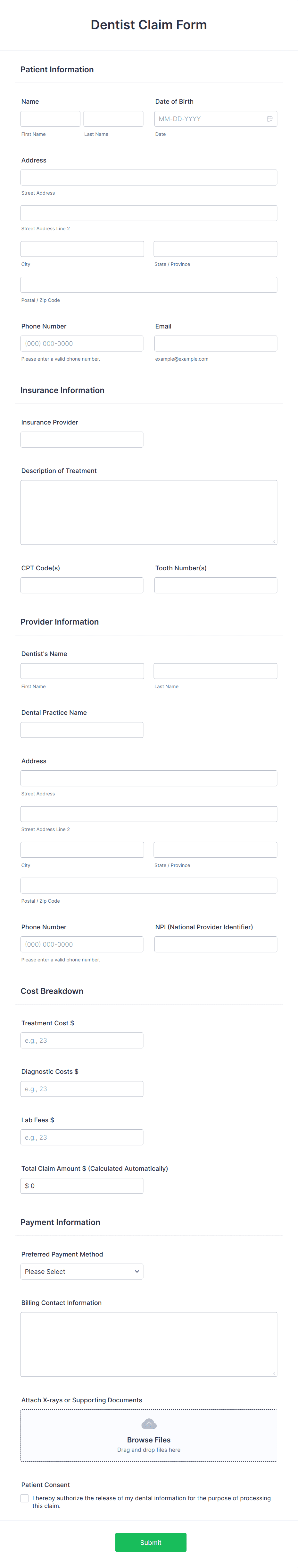 Dentist Claim Form Template | Jotform