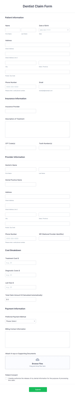 Dentist Claim Form Template