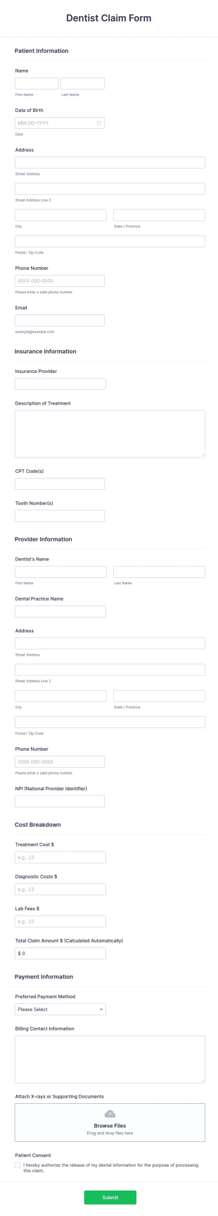 Dentist Claim Form Template