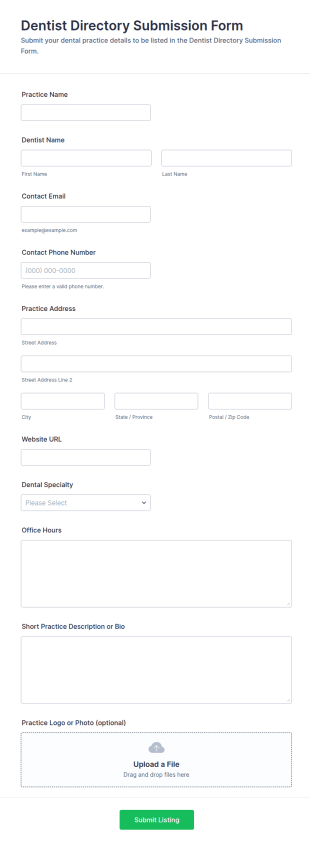 Dentist Directory Submission Form Template