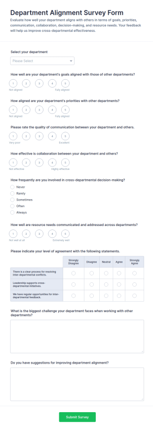 Department Alignment Survey Form Template