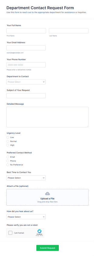 Department Contact Request Form Template