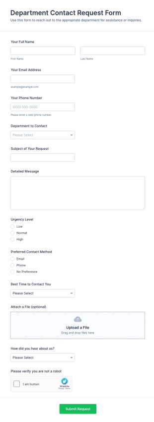 Department Contact Request Form Template
