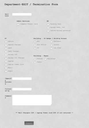 Department EXIT Termination Form Template
