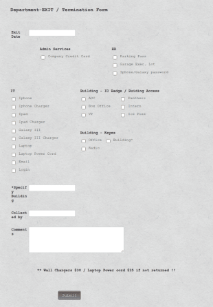 Department EXIT Termination Form Template