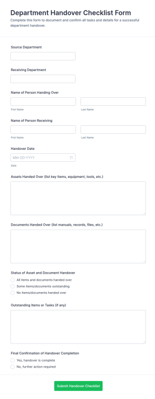 Department Handover Checklist Form Template