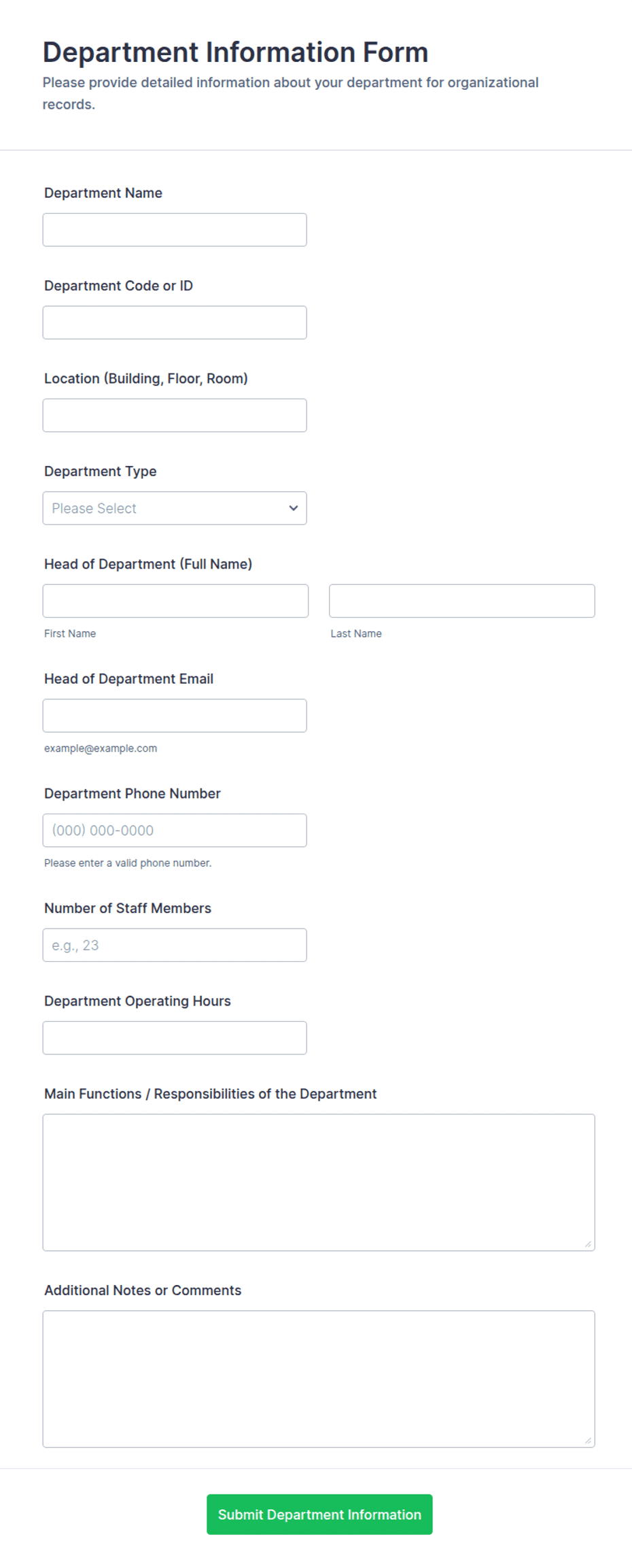 Department Information Form Template | Jotform