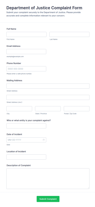 Department Of Justice Complaint Form Template