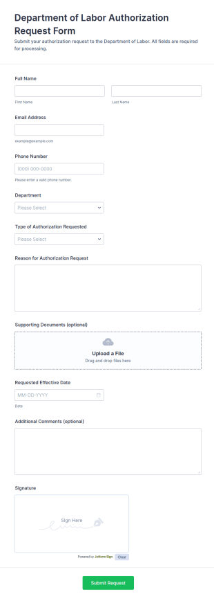 Department Of Labor Authorization Request Form Template