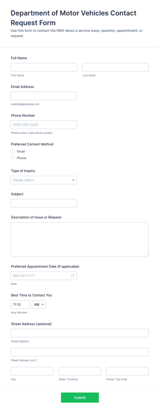 Department Of Motor Vehicles Contact Request Form Template