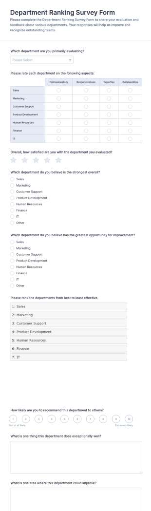 Department Ranking Survey Form Template
