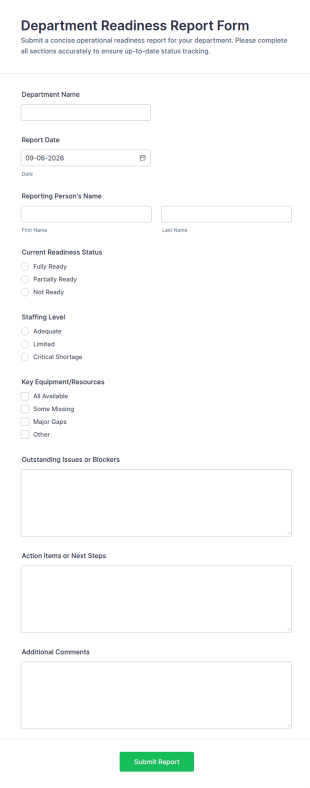 Department Readiness Report Form Template