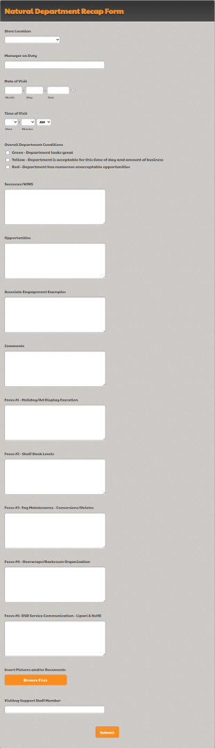 Department Recap Form Template