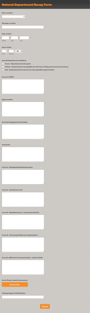 Department Recap Form Template