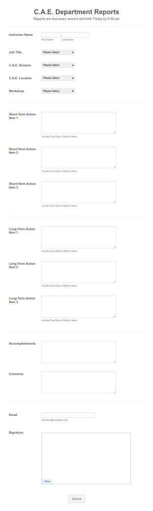 Department Report Form Template