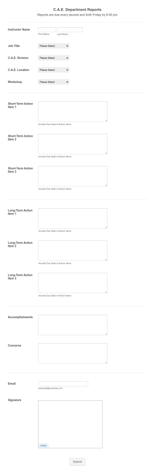 Department Report Form Template