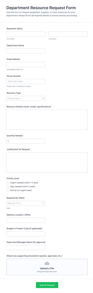 Department Resource Request Form Template