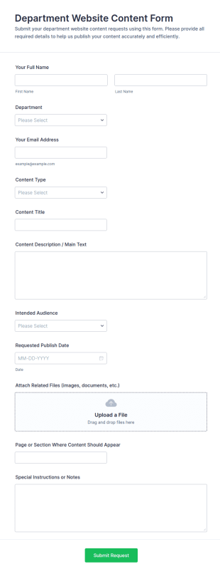 Department Website Content Form Template