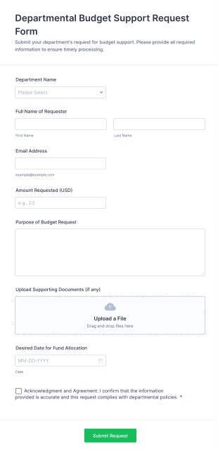 Departmental Budget Support Request Form Template