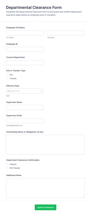 Departmental Clearance Form Template