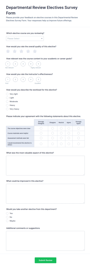 Departmental Review Electives Survey Form Template
