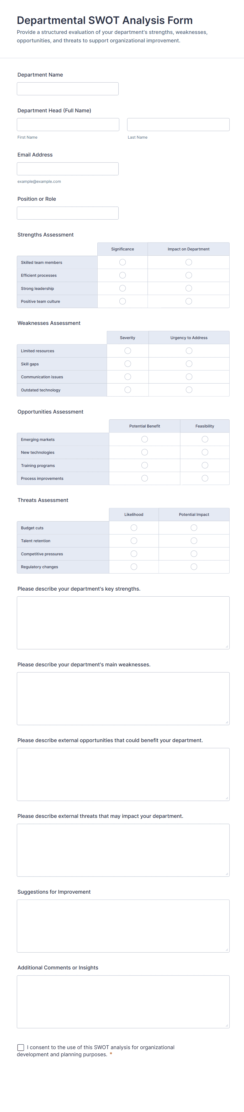 Departmental SWOT Analysis Form Template | Jotform