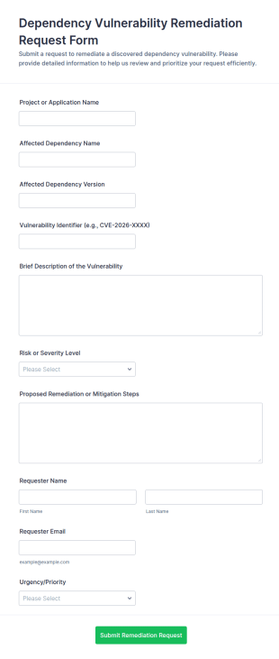 Dependency Vulnerability Remediation Request Form Template