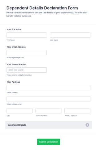 Dependent Details Declaration Form Template