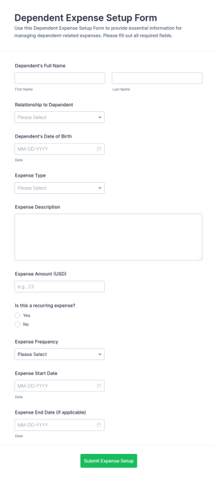 Dependent Expense Setup Form Template