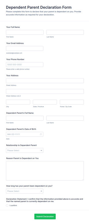 Dependent Parent Declaration Form Template