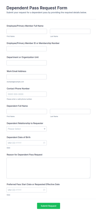 Dependent Pass Request Form Template