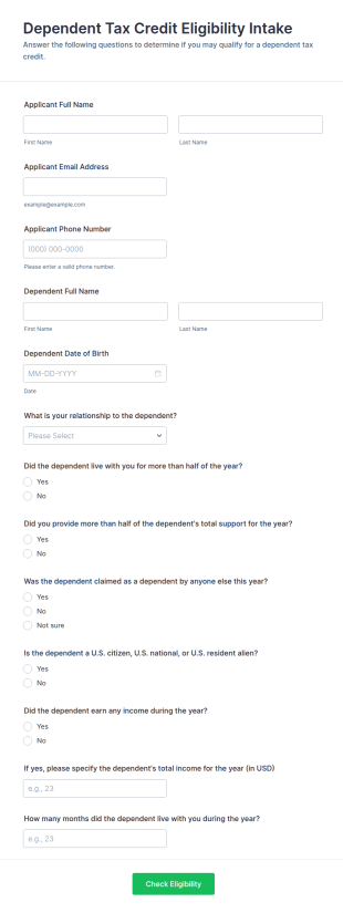 Dependent Tax Credit Eligibility Intake Form Template