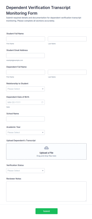 Dependent Verification Transcript Monitoring Form Template